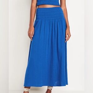 NEW Old Navy Blue High Waisted Crinkle Gauze Maxi Skirt Drop Smocked Waist XXL